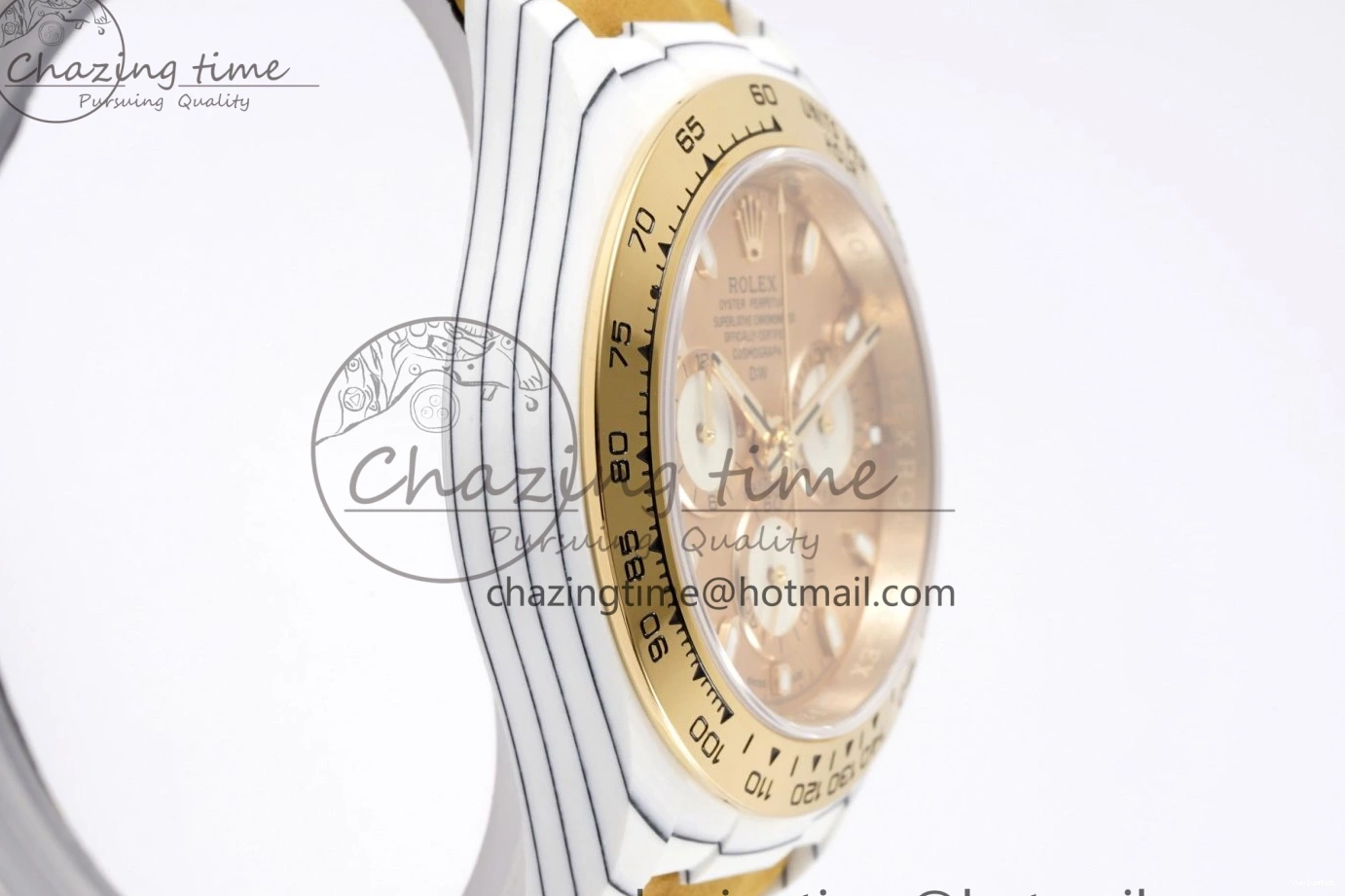 Daytona Bezel Leather Strap A7750 on White DIWF YG Dial DIW Brown YG Edition Case Carbon 0430